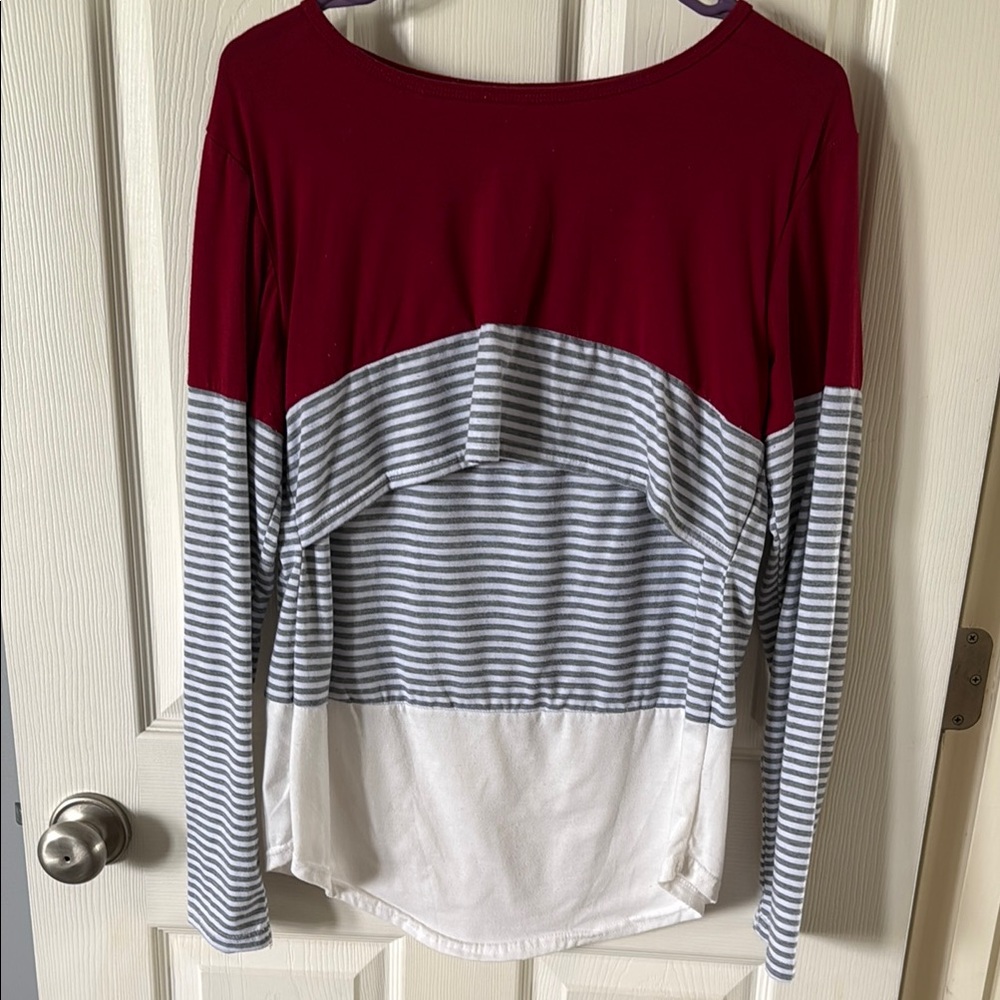 Red and Black Long Sleeve Blouse